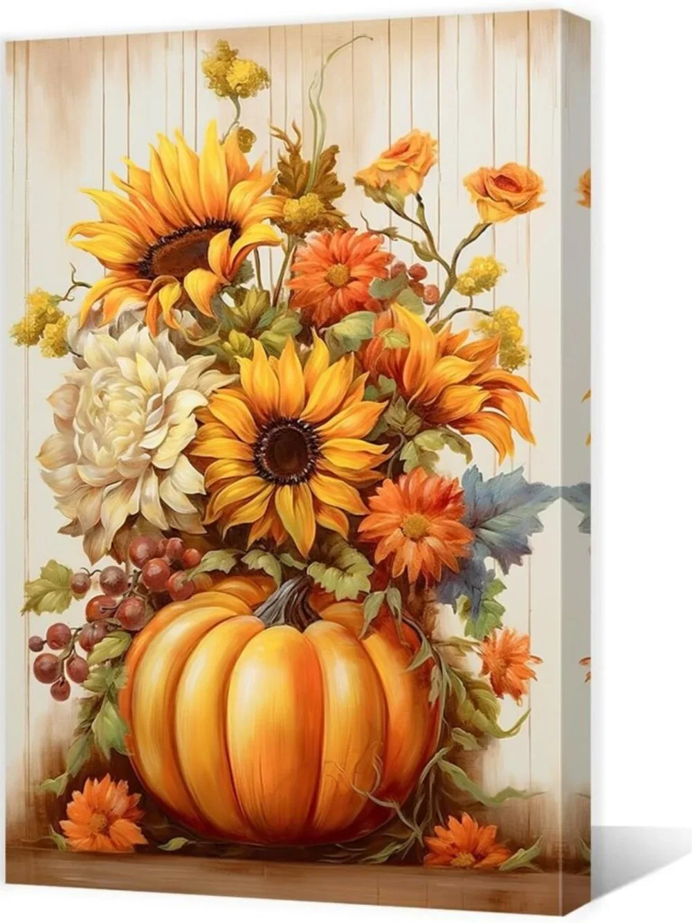 Autumn Pumpkin & Sunflower Canvas Art Print for Thanksgiving Decor - Fall